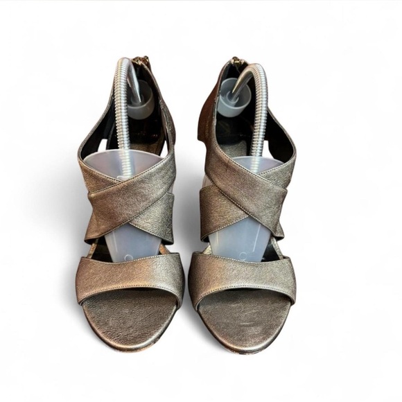 DVF Diane von Furstenberg Metallic Heels 8M Wide Strap Criss Cross Sandals Italy - Picture 3 of 8